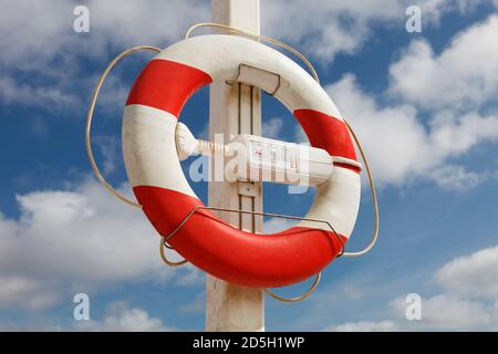 A livesaver, ringbuoy on a Danish beach, Danmark Stock Photo