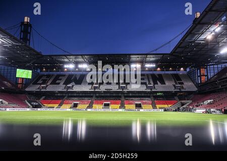 Cologne, Deutschland. 13th Oct, 2020. Overview: Lettering? Win? in the stands in the empty RheinEnergie stadium in Cologne. GES/Soccer/UEFA Nations League: Germany - Switzerland, 10/13/2020 Football/Soccer: UEFA Nations League: Germany vs. Switzerland, Cologne, October 13, 2020 | usage worldwide Credit: dpa/Alamy Live News Stock Photo