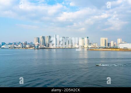Row of high-rise building stands along the Tokyo Bay Japan. Stock Photo