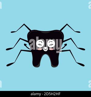 Cute tooth in black spider costume isolated vector icon. Stock Vector