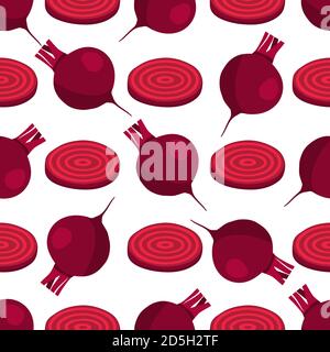 Illustration on theme of bright pattern sugar beet, vegetable root for seal. Vegetable pattern consisting of beautiful beet, many sugar root. Simple c Stock Vector