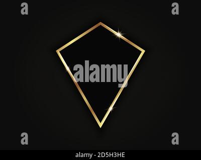 Kite shape golden sparkling frame isolated on black background Stock Vector