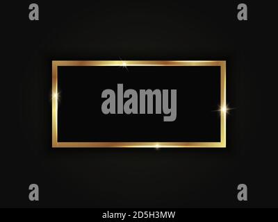 Rectangular golden sparkling frame isolated on a black background. Stock Vector