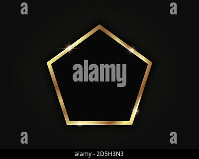 Pentagonal golden sparkling frame isolated on a black background. Stock Vector