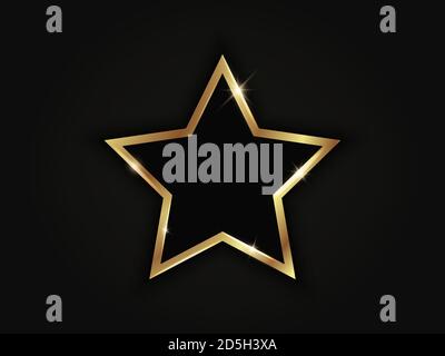 Star golden sparkling frame isolated on black background. Stock Vector