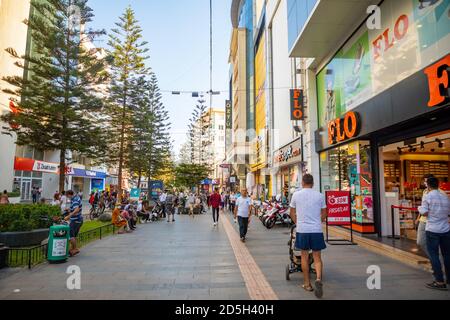 Antalya, Turkey - 7.09.2020: Street view in old town with boutique shops at evening. Kas Town is popular tourist destination in Turkey Stock Photo