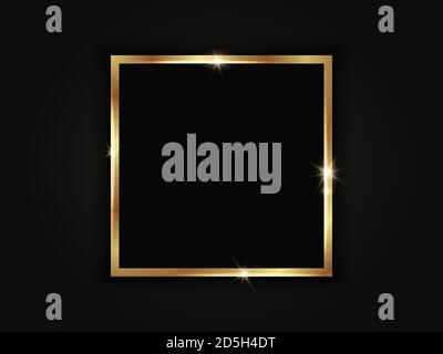 Square gold sparkling frame isolated on a black background. Stock Vector