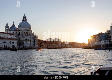 The Basilica di Santa Maria della Salute viewed from the Grand Canal in late afternoon Stock Photo