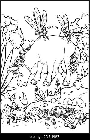 Funny unicorn for coloring. Coloring page for horse lovers. Stock Photo