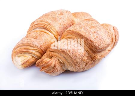 two croissants isolated on white background. closeup. Stock Photo
