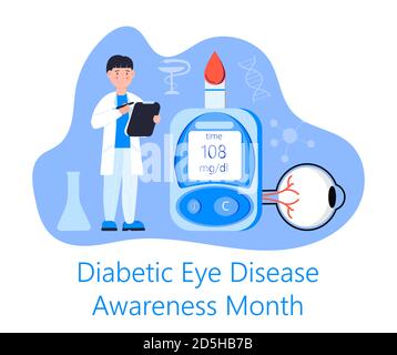 Diabetic Eye Disease Awareness Month concept vector for medical blog, website. Event is celebrated in November. Doctor and glucose meter Stock Vector