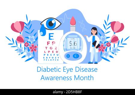 Diabetic Eye Disease Awareness Month concept vector for medical blog, website. Event is celebrated in November. Doctor and glucose meter Stock Vector