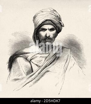 Bedouin from Sinai peninsula, Egypt. Old XIX century engraved from Travels in Sinai Le Tour du Monde 1864 Stock Photo