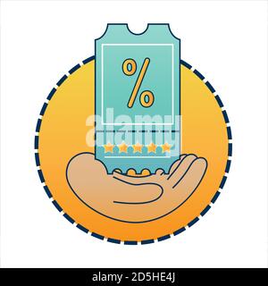 Loyalty program ticket icon. Hand with discount or bonus coupon with percent sign. Customer benefit symbol. Promotion action and saving money. Vector Stock Vector