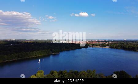 Hannover Maschsee in summer with sailing ships and no clouds