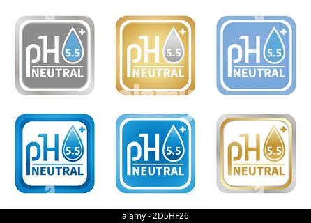 Ph 5.5 neutral balance vector icon set. Laboratory testing, control quality of cosmetics. Water drop/ Label for pharmaceutical skin care products. Stock Vector