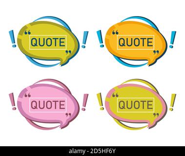 Quote speech bubble blank template. Copy space for quotation.  Citation frame with commas and exclamation point. Vector layout design element for text Stock Vector