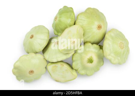 green pattypan squash isolated on white background. Top view with clipping path Stock Photo