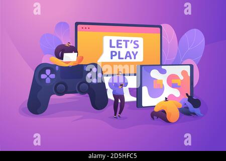 Free Vector  People playing video game on mobile phone and computer. men  and women playing console, using various hardware devices, laptop or tablet  flat vector illustration. cross-platform play concept