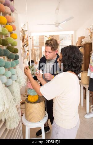 Evoke the Spirit, man taking a pompom class.  Sayulita, Mexico. Stock Photo