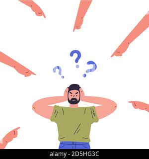 Confused young guy with question marks Stock Vector