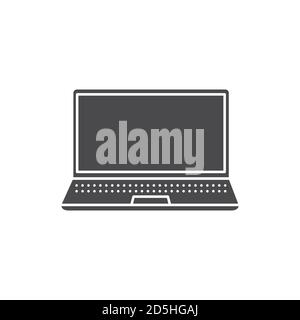 Laptop black glyph icon. Portable computer. Pictogram for web page, mobile app, promo. UI UX GUI design element. Stock Vector