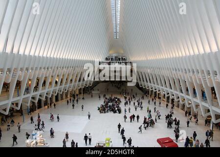 The Oculus, the main station house of the World Trade Center Transportation Hub in Manhattan, designed by the Spanish architect Santiago Calatrava Stock Photo