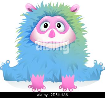 Cute Blue Fluffy Baby Monster Mascot for Kids Stock Vector