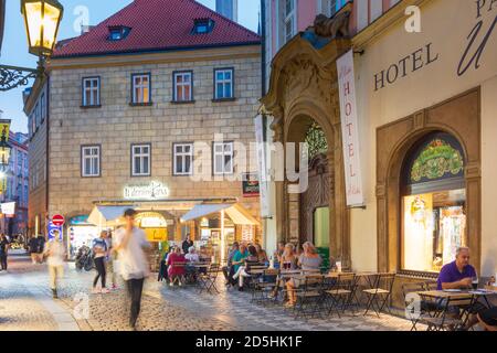 Praha: street Jilska, outdoor restaurant in Stare Mesto, Old Town, Praha, Prag, Prague, Czech Stock Photo