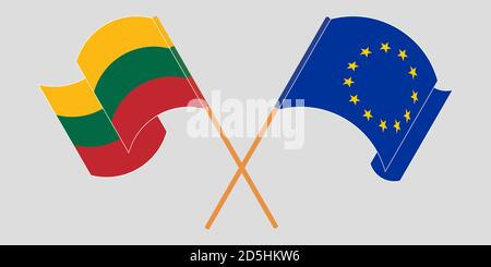 Crossed flags of Lithuania and the EU. Official colors. Correct proportion. Vector illustration Stock Vector