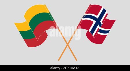 Crossed flags of Lithuania and Norway. Official colors. Correct proportion. Vector illustration Stock Vector