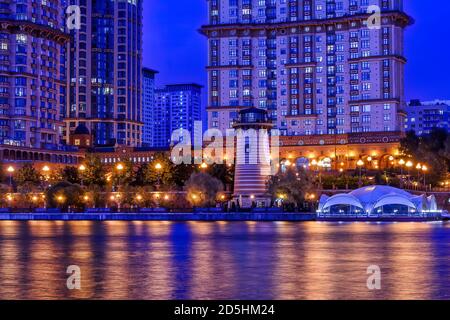 Night view of luxury apartments in Moscow  Stock Photo