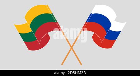Crossed and waving flags of Lithuania and Russia. Vector illustration Stock Vector
