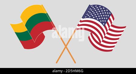 Crossed and waving flags of Lithuania and the USA. Vector illustration Stock Vector