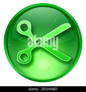 scissors icon green, isolated on white background. Stock Photo