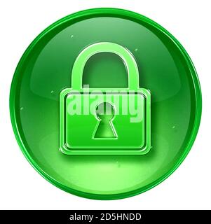 Lock icon green, isolated on white background. Stock Photo