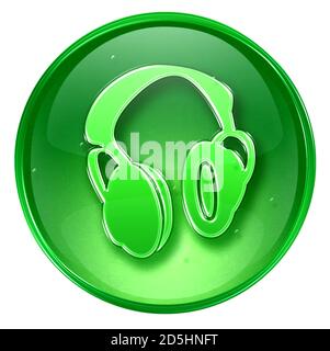 headphones icon green, isolated on white background. Stock Photo