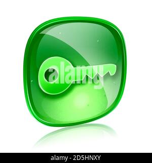 Key icon green glass, isolated on white background Stock Photo