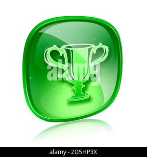 Cup icon green glass, isolated on white background. Stock Photo