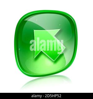 Arrow icon green glass, isolated on white background Stock Photo
