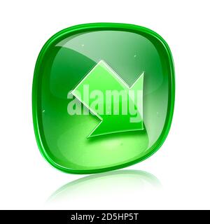 Arrow icon green glass, isolated on white background Stock Photo