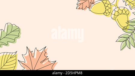 Autumn background in linear style with an acorn and some leaves.  Stock Vector