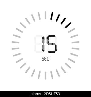 The 15 seconds, stopwatch vector icon, digital timer. Clock and watch, timer, countdown symbol. Stock Vector