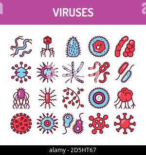 Viruses color line icons set. Vector illustration Stock Vector