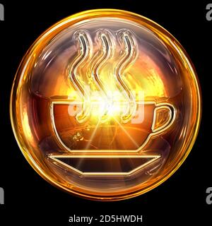 Coffee cup icon fire, isolated on black background Stock Photo