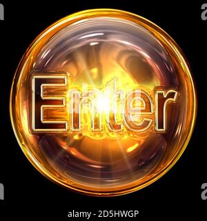 Enter icon fire, isolated on black background. Stock Photo