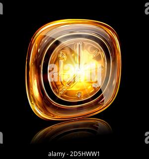 Clock icon amber, isolated on black background Stock Photo