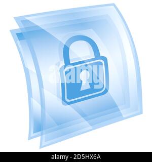 Lock icon blue, isolated on white background. Stock Photo