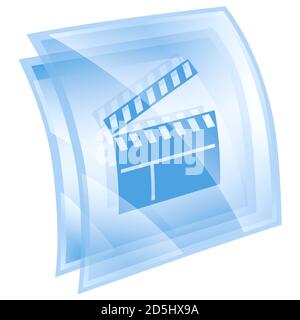 Primovie clapper board icon blue, isolated on white background. Stock Photo