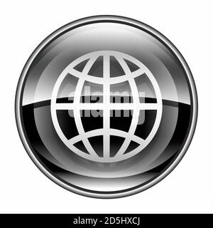 Globe icon black, isolated on white background. Stock Photo